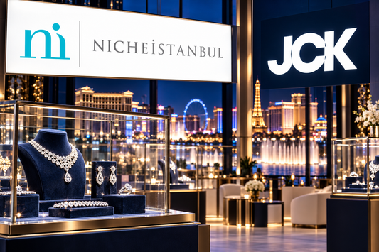 JCK and Niche Istanbul logos over an illustration of a Las Vegas jewelry exhibition